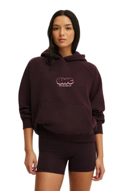 Cotton On Body Active Plush Premium Graphic Raglan Hoodie In Brown