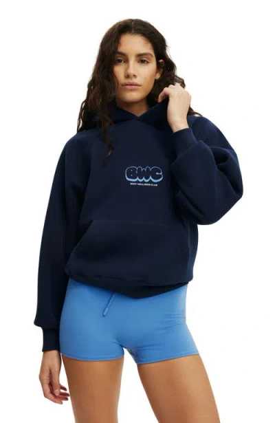 Cotton On Body Active Plush Premium Graphic Raglan Hoodie In Blue