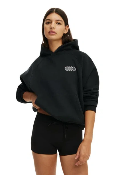 Cotton On Body Active Plush Premium Graphic Raglan Hoodie In Black