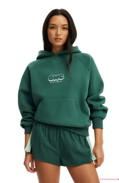Cotton On Body Active Plush Premium Graphic Raglan Hoodie In Green