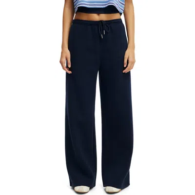 Cotton On Body Active Plush Tie Waist Wide Leg Sweatpant In Blue