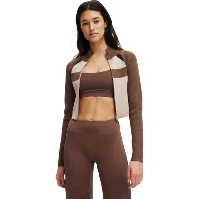 Cotton On Body Active Spliced Knit Zip Through In Brown