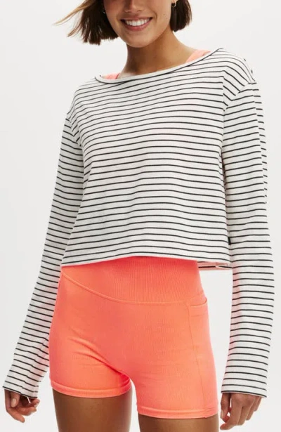 Cotton On Body Active Stripe Longsleeve In Blackcoconut Milk Stripe