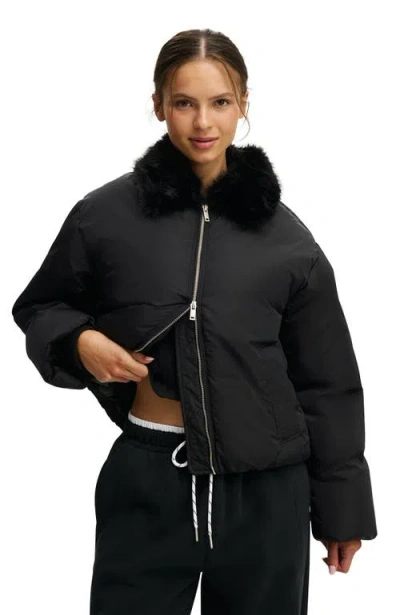 Cotton On Body Active The Mother Puffer Faux Fur Collar Bomber In Black