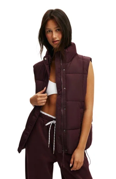 Cotton On Body Active The Mother Puffer Quilted Vest In Burgundy