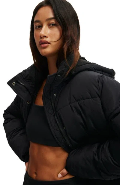 Cotton On Body Active The Mother Puffer Removable Hood Jacket In Black