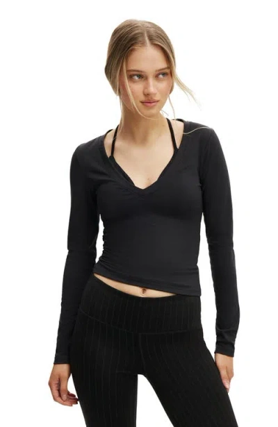 Cotton On Body Active Ultra Soft Plunge Front Long Sleeve In Black