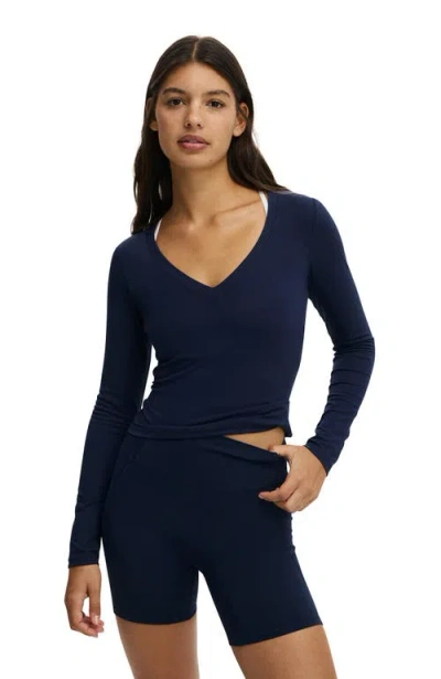 Cotton On Body Active Ultra Soft Plunge Front Long Sleeve In Blue