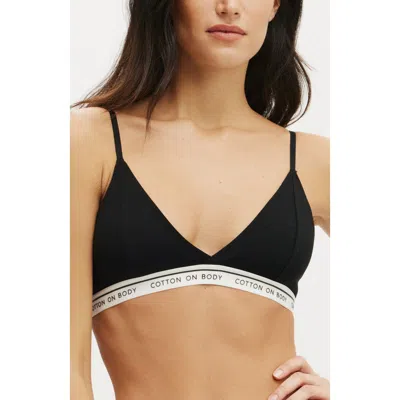 Cotton On Body Branded Cotton Cross Over Bralette In Black