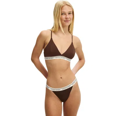 Cotton On Body Branded Cotton Cross Over Bralette In Brown
