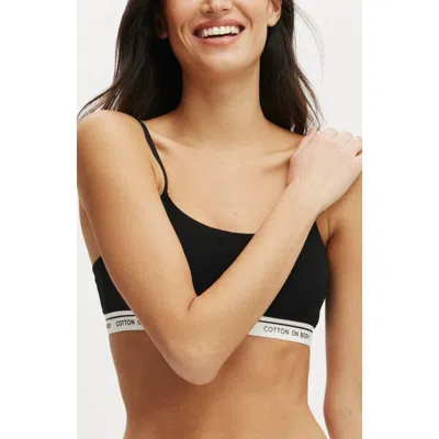 Cotton On Body Branded Cotton Scoop Bralette In Black