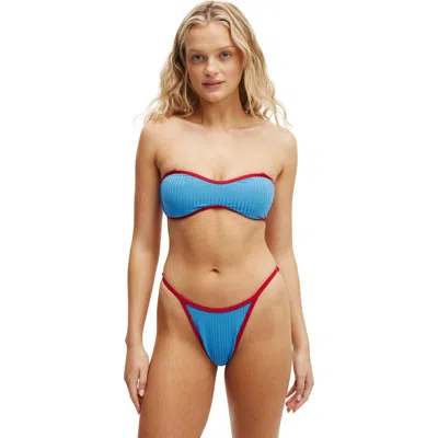 Cotton On Body Curved Bandeau Bikini Top In Tranquil Blue Rib