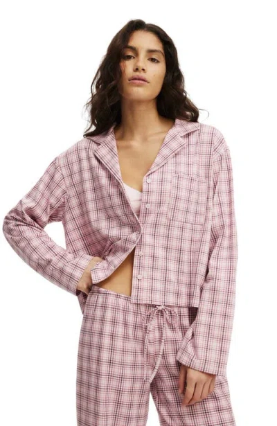 Cotton On Body Dreamy Soft Boxy Button Down Shirt In Isla Micro Check Pink Kiss