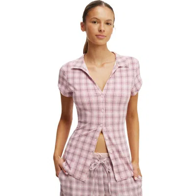 Cotton On Body Dreamy Soft Button Up Fitted Polo In Pink