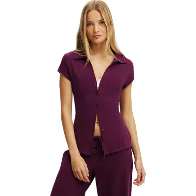 Cotton On Body Dreamy Soft Button Up Fitted Polo In Burgundy