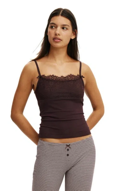 Cotton On Body Dreamy Soft Lace Overlay Cami In Burgundy