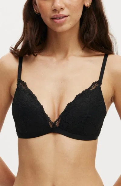 Cotton On Body Everyday Lace Fixed Cup Wirefree Bra In Black