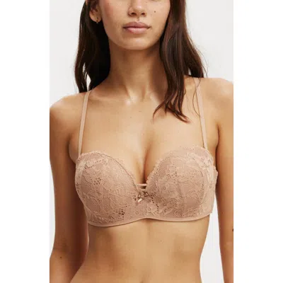 Cotton On Body Everyday Lace Strapless Push Up 2 Bra In Maple Sugar