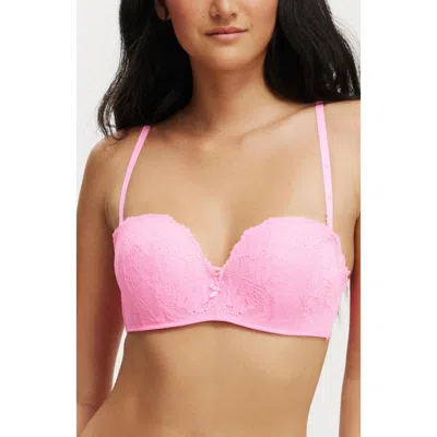 Cotton On Body Everyday Lace Strapless Push Up 2 Bra In Pink Heaven