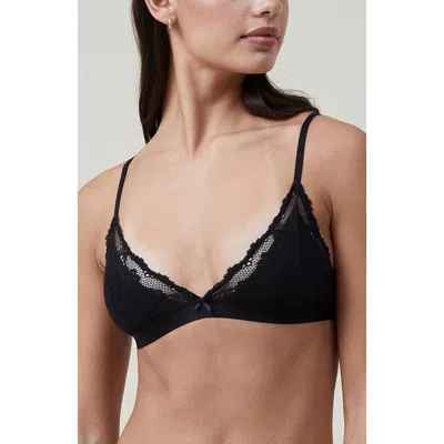 Cotton On Body Everyday Lace Triangle Padded Bralette In Black