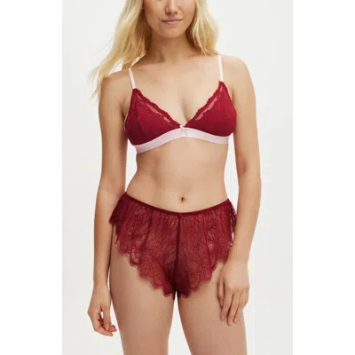 Cotton On Body Everyday Lace Triangle Padded Bralette In Deep Red
