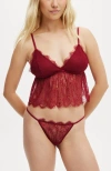 Cotton On Body Eyelash Lace Longline Bralette In Deep Red