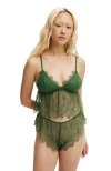 Cotton On Body Eyelash Lace Longline Bralette In Lucky Green