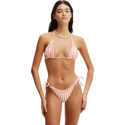Cotton On Body Fixed Tie Side Brazilian Bikini Bottom In Shell Pink Gingham Ruffle