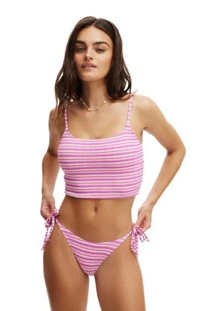 Cotton On Body Fixed Tie Side Cheeky Bikini Bottom In Hyper Violet Stripe