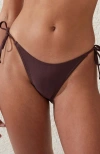 Cotton On Body Fixed Tie Side Cheeky Bikini Bottom In Willow Brown Shimmer