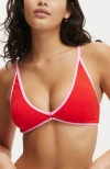 Cotton On Body High Apex Bikini Top In Scarlet Rib Pink