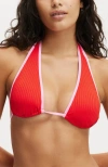 Cotton On Body High Apex Slider Triangle Bikini Top In Scarlet Rib Pink