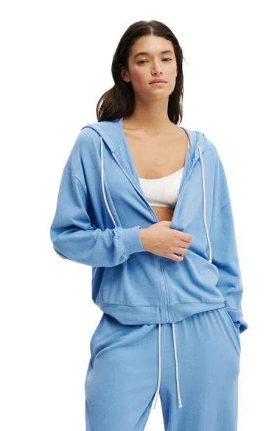 Cotton On Body Light Weight Super Soft Hooded Zip Through In Adrift Blue