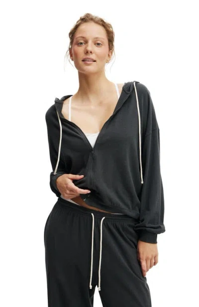Cotton On Body Light Weight Super Soft Hooded Zip Through In Washed Black