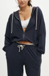 Cotton On Body Light Weight Super Soft Hooded Zip Through In Washed Navy
