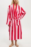 Cotton On Body Luxe Terry Robe In Pinkred Claudia Stripe