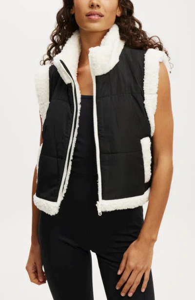 Cotton On Body Mother Puffer Soft Fleece Reversible Vest In Black Coconut Milk