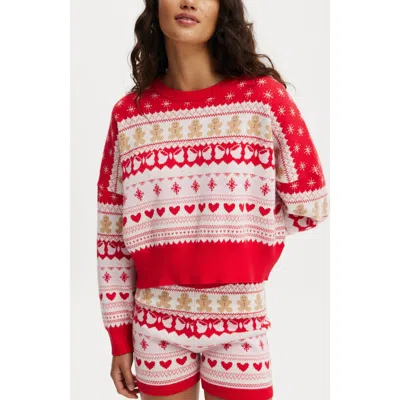 Cotton On Body Novelty Knitted Jumper In Warm Cherry Gingerbread Fair