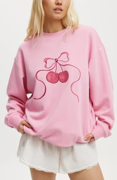 Cotton On Body Novelty Sleep Fleece In Washed Pink Cherry Bow