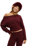 Cotton On Body Off The Shoulder Fluffy Knit Jumper In Red