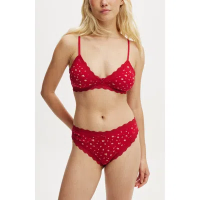 Cotton On Body Organic Cotton Lace Triangle Padded Bralette In Lily Daisy Warm Cherry