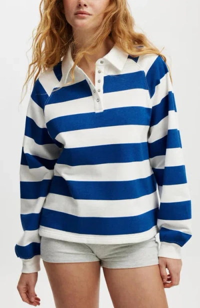 Cotton On Body Oversized Collared Lounge Fleece Sweater In Blue White Stripe