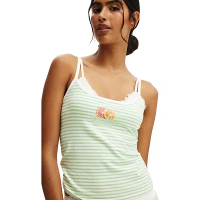 Cotton On Body Peached Jersey Longline Cami In White Spring Greenstripe