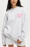 Cotton On Body Plush Graphic Crew Sweatshirt In Cloudy Grey Marle Pink Icing
