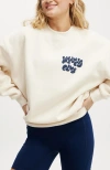 Cotton On Body Plush Graphic Crew Sweatshirt In Coconut Milk Heritage Blue