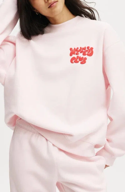 Cotton On Body Plush Graphic Crew Sweatshirt In Pink Icing Dark Oak
