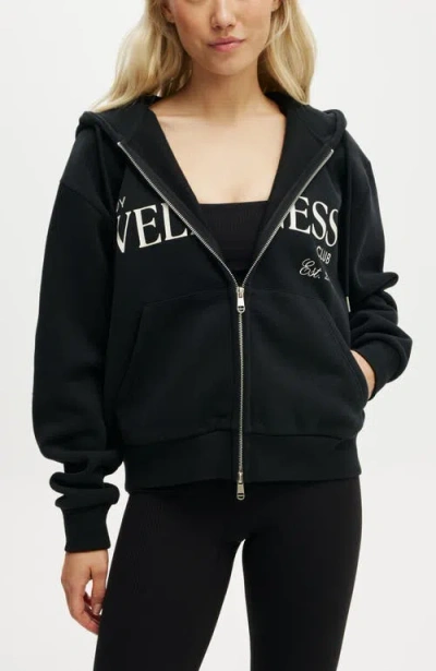 Cotton On Body Plush Graphic Zip Through In Black Coconut Milk