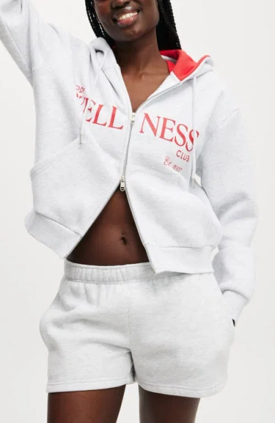 Cotton On Body Plush Graphic Zip Through In Cloudy Grey Marle Raspberry