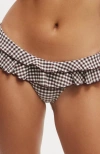 Cotton On Body Refined High Side Brazilian Bikini Bottom In Brown White Gingham Frill