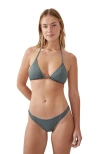 Cotton On Body Refined High Side Brazilian Bikini Bottom In Dusty Khaki